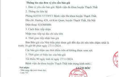 Thư mời báo giá ngày 26/09/2024